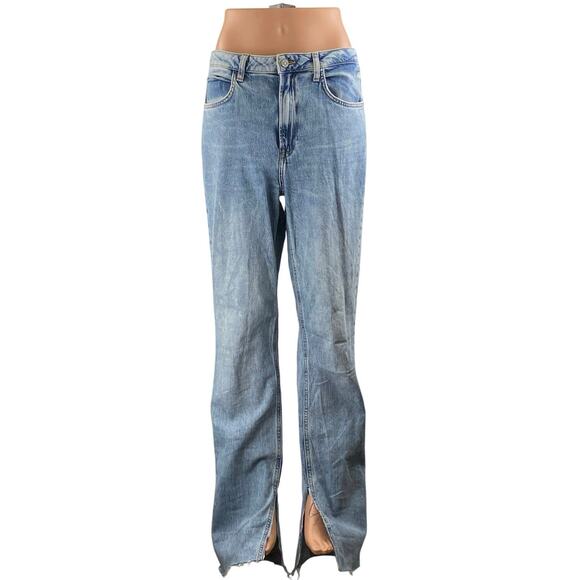 Zara Women's Blue High Rise Light Wash Slit Flare Bootcut Denim Jeans Size 8 - Picture 1 of 5